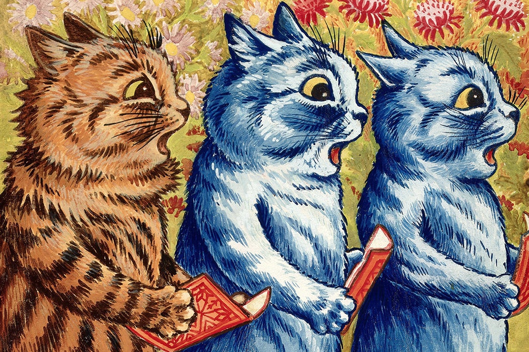 Three cats singing by Louis Wain