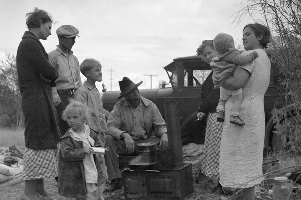 Along the highway near Bakersfield, California. Dust bowl refugees by Dorothea Lange