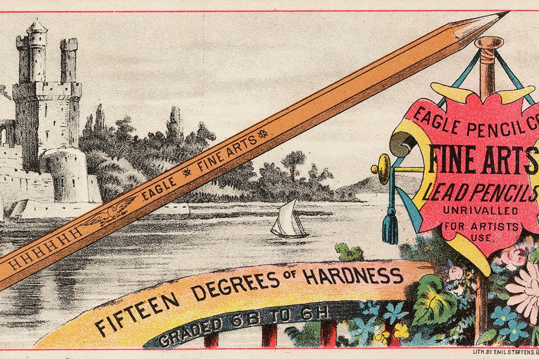 An advertisement for Eagle Pencil Co's fine arts lead pencils, c. 1870-1900