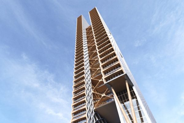 A wooden skyscraper