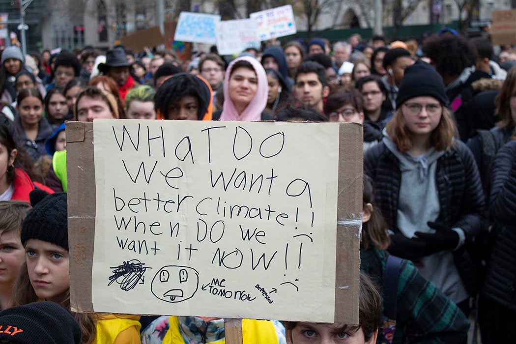 A protester at the Global Climate Strike, December 6, 2019