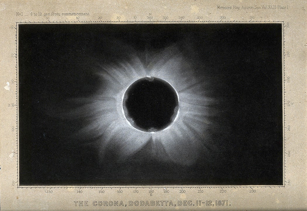 The corona of the sun, viewed during a total solar eclipse