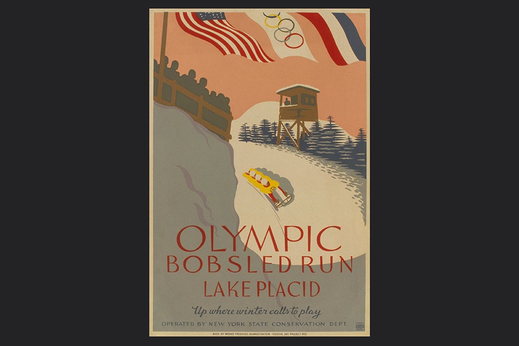 Poster promoting the Olympic bobsled run at Lake Placid