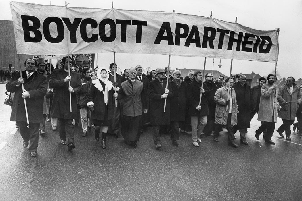 anti-apartheid marchers on their way to Twickenham rugby ground in 1970