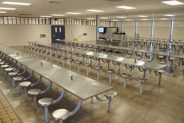 A cafeteria in Reeves County Detention Complex, Pecos, Texas