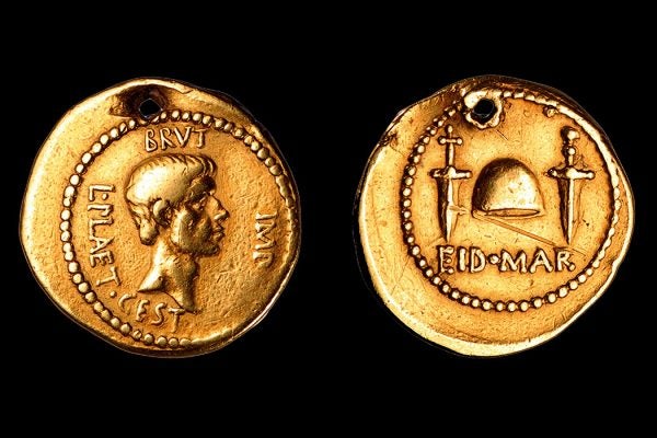 A gold coin commemorating the assassination of Julius Caesar