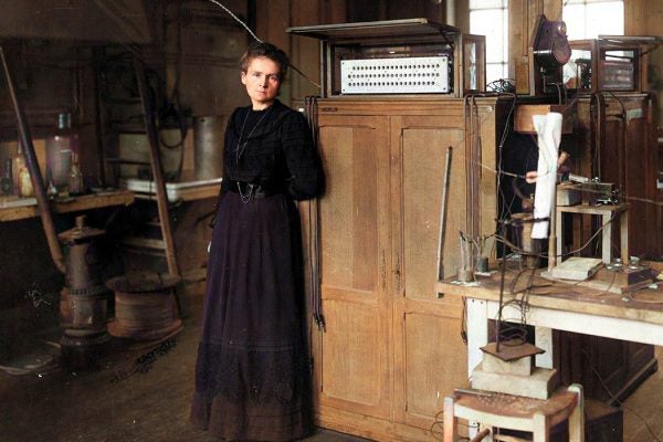 A colorized photograph of Marie Curie