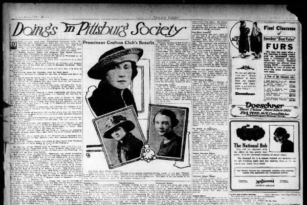 The Sunday, February 1, 1920 Society page of the Pittsburg Press