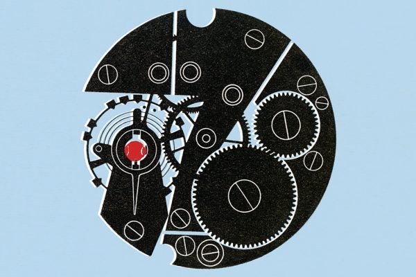 An illustration of a mechanical watch mechanism
