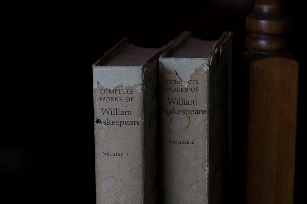 Shakespeare volumes on a shelf