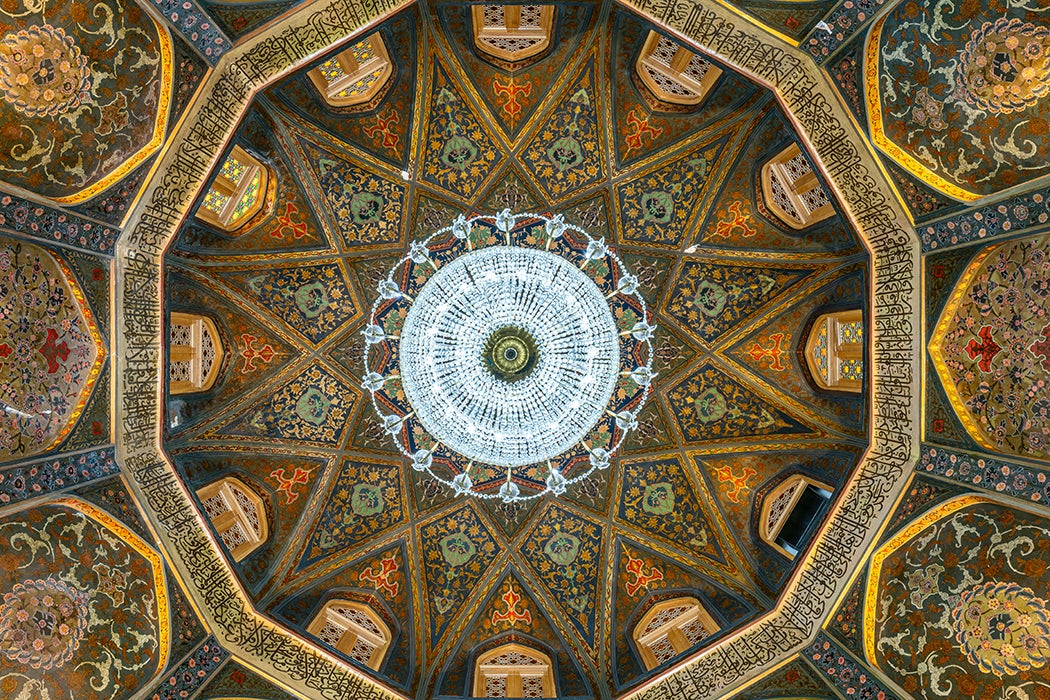Ceiling of Shah Mosque at Fatima Masumeh Shrine, Qom, Iran