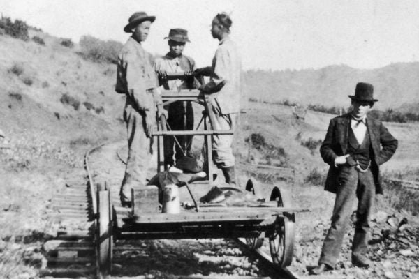Photograph: Chinese workers  on the Oregon and California Railroad, circa 1888.  

Source: Getty