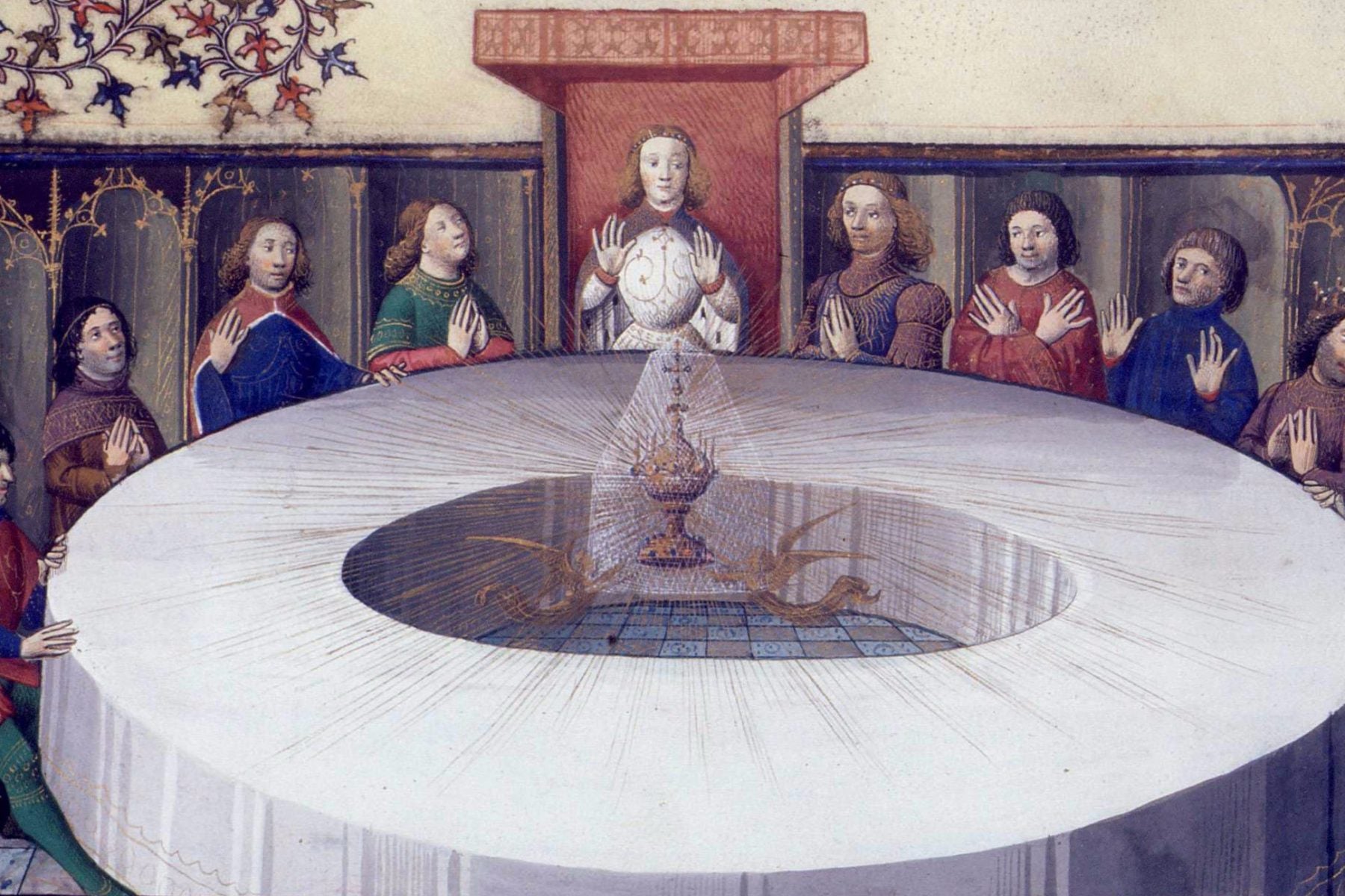 King Arthur's knights, gathered at the Round Table to celebrate Pentecost, see a vision of the Holy Grail.
