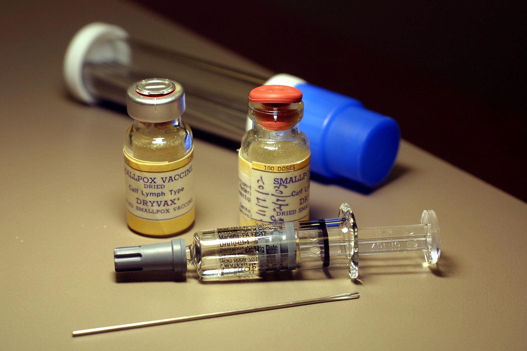 Vials of Smallpox vaccinations alongside the medical tools to administer the vaccine
