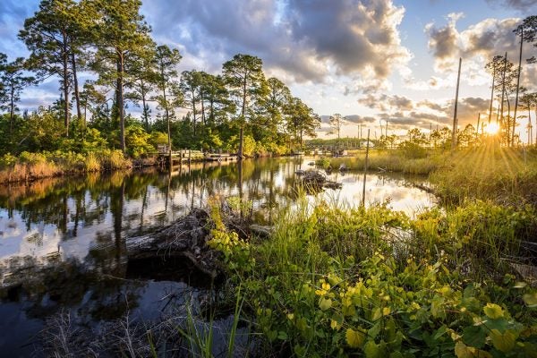Early morning sunlight bathing an inlet on Florida's Emerald Coast