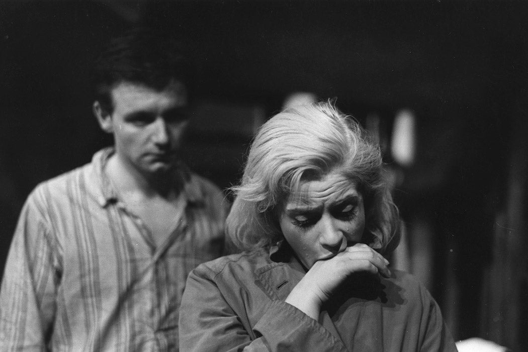 Kenneth Haigh and Mary Ure in the final scene of 'Look Back in Anger' at the Royal Court Theatre, London.
