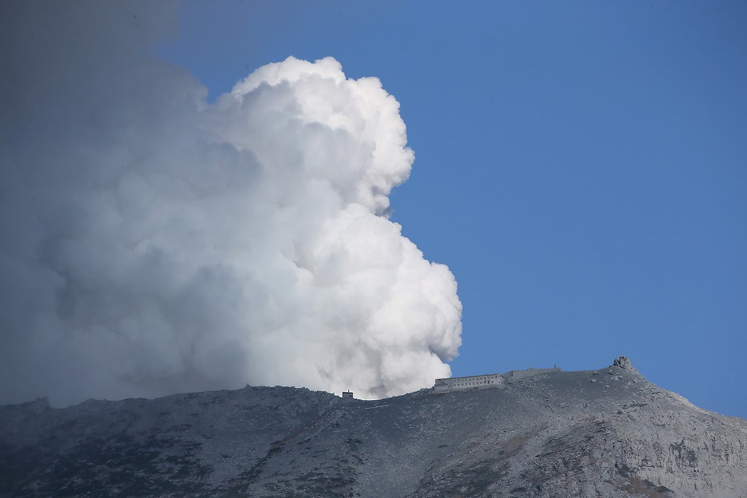 Mt. Ontake spews volcanic ash on September 28, 2014 in Otaki, Japan