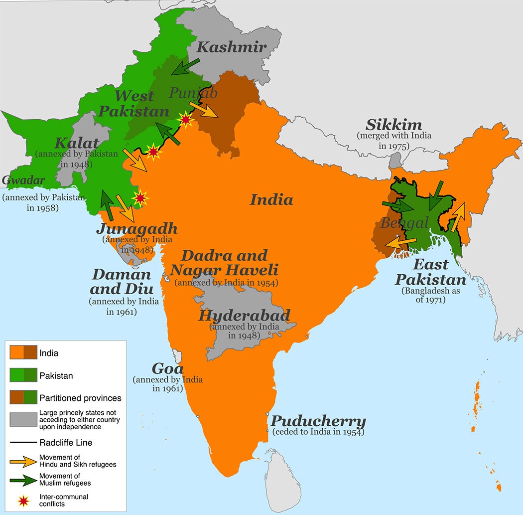 Map of the 1947 partition of India