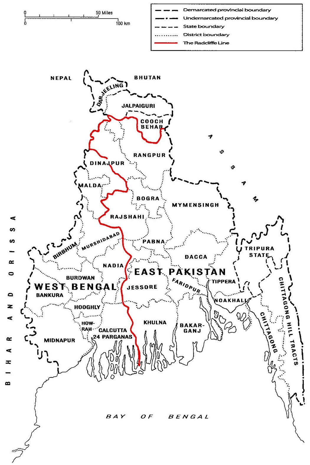 The Radcliffe Line between West and East Bengal, 1947