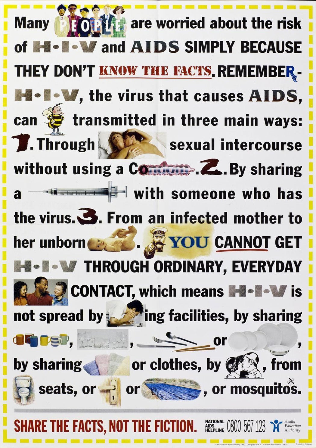 A poster giving illustrated information about HIV and AIDS, 1992