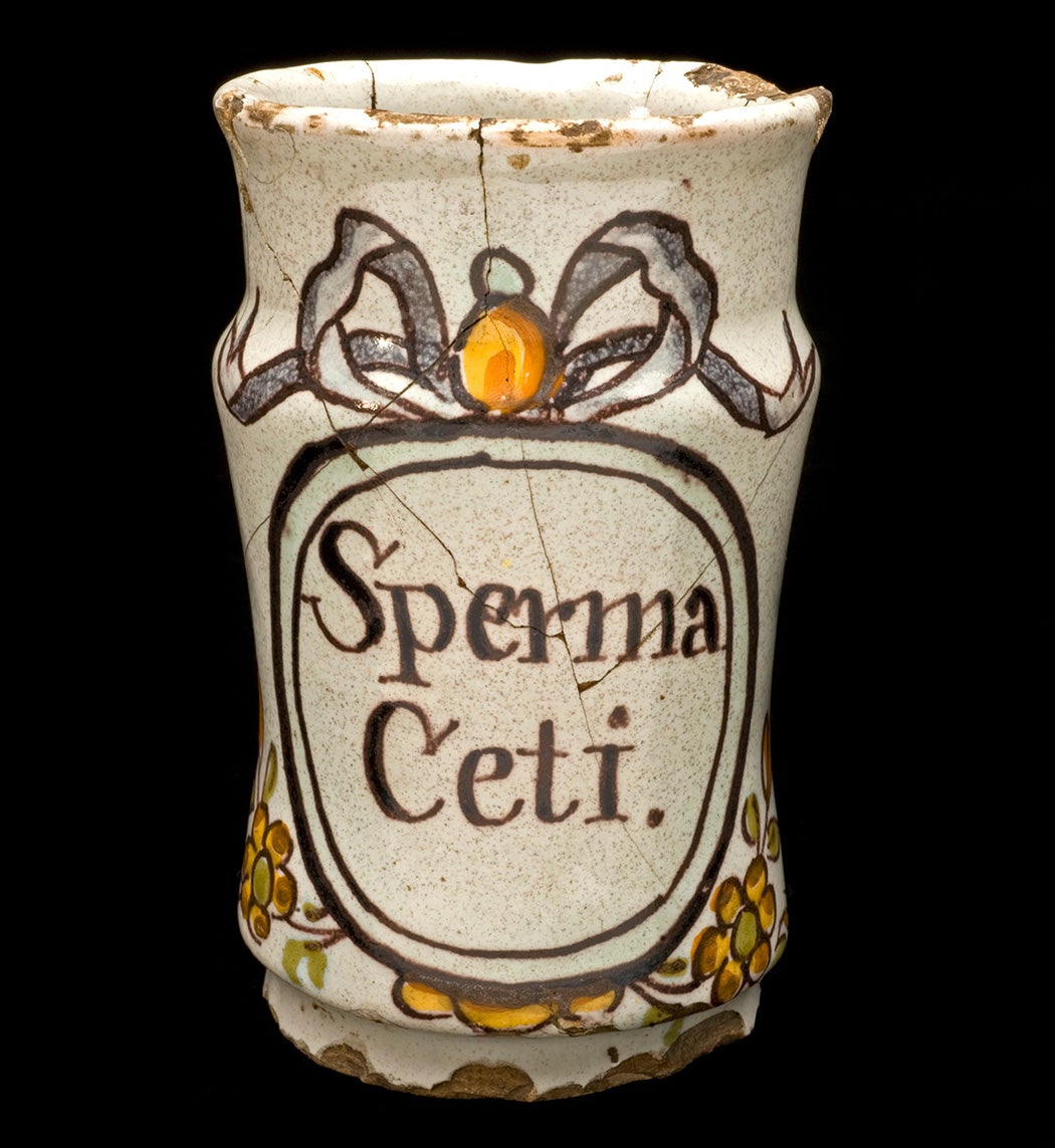 Small albarello drug jar for spermaceti, Italy, 1701-1800