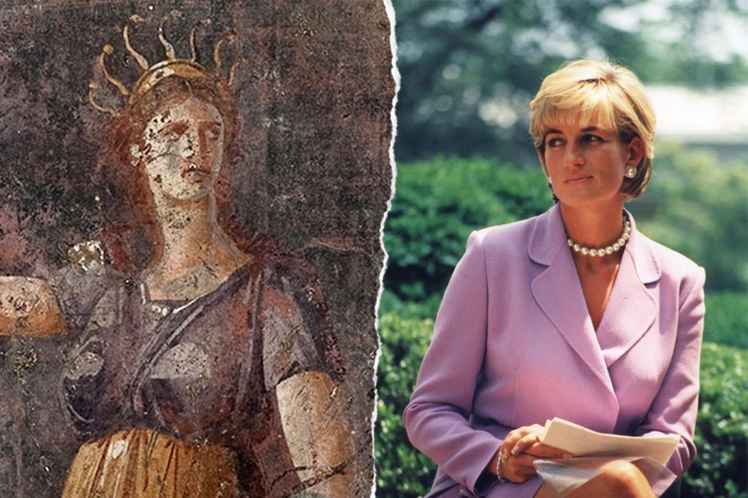 A fresco of Artemis from Pompeii and a photograph of Princess Diana
