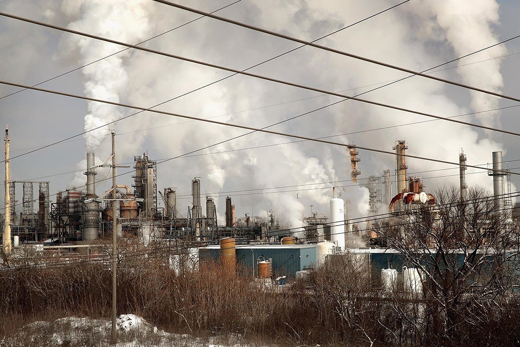 Smoke rises from a refinery owned by Citgo on February 01, 2019 in Lemont, Illinois.