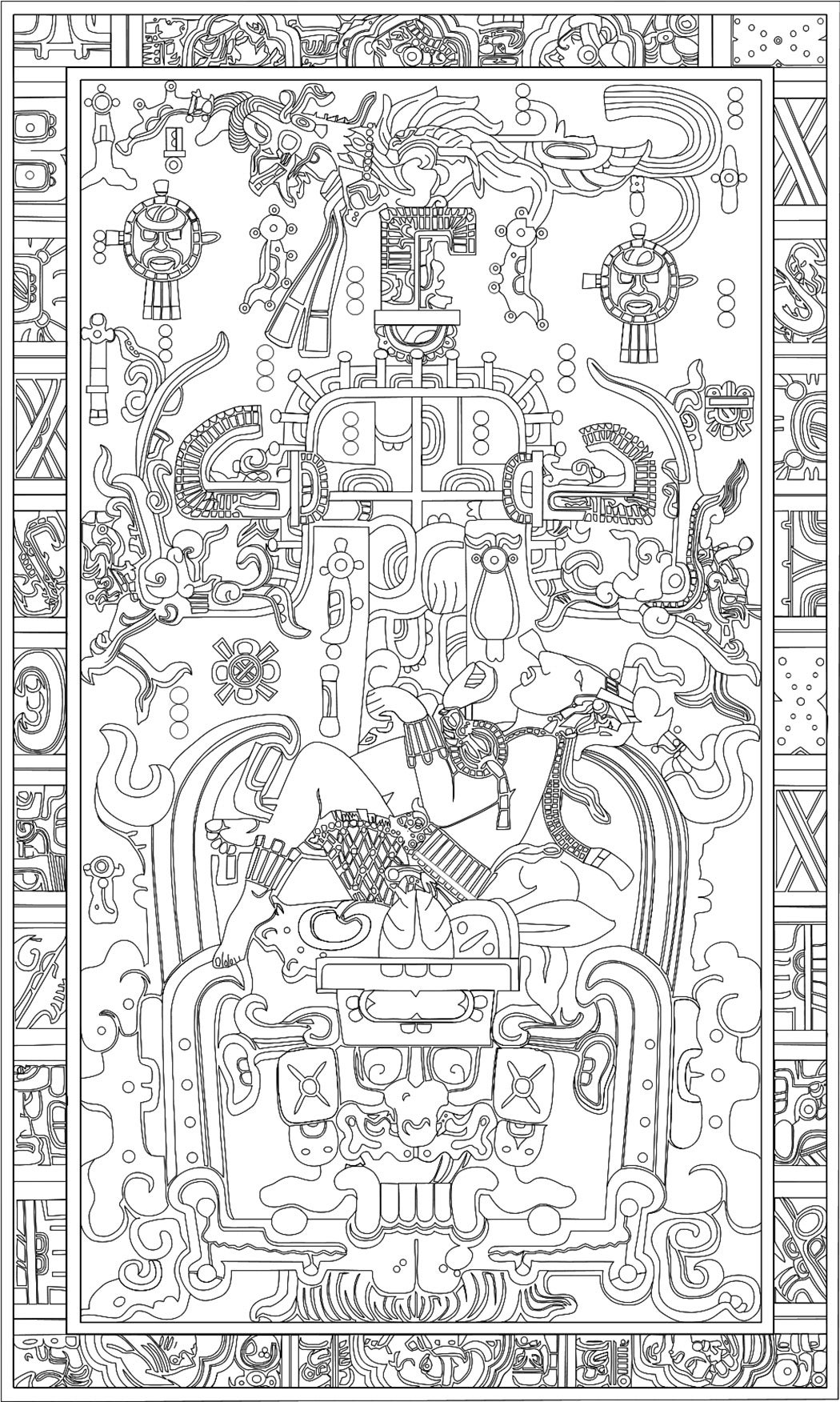 The lid of K'inich Janaab' Pakal's sarcophagus depicting the World Tree. The Mayan king of Palenque died in 683 C.E.