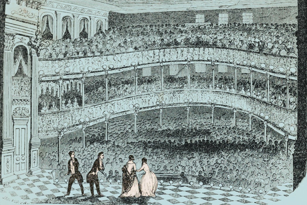 An illustration of the lecture room at Barnum's American Museum