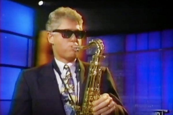 Bill Clinton plays the saxophone on the Arsenio Hall Show, 1992