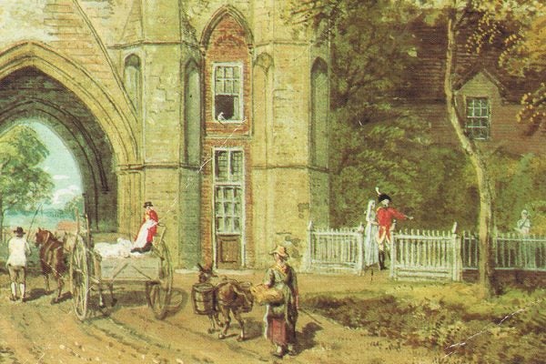 Part of a painting by Paul Sandby of Reading Abbey Gateway