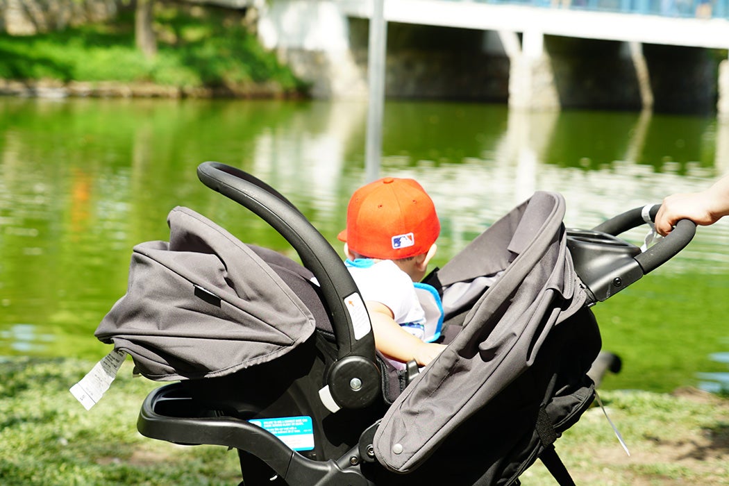 A baby in a stroller