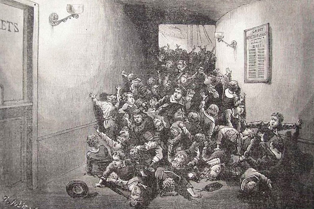 On June 16, 1883, 183 children were killed because of a human crush in Victoria Hall in Sunderland, UK.