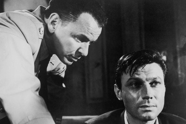 Laurence Harvey and Frank Sinatra in John Frankenheimer's cold war thriller 'The Manchurian Candidate', 1962.