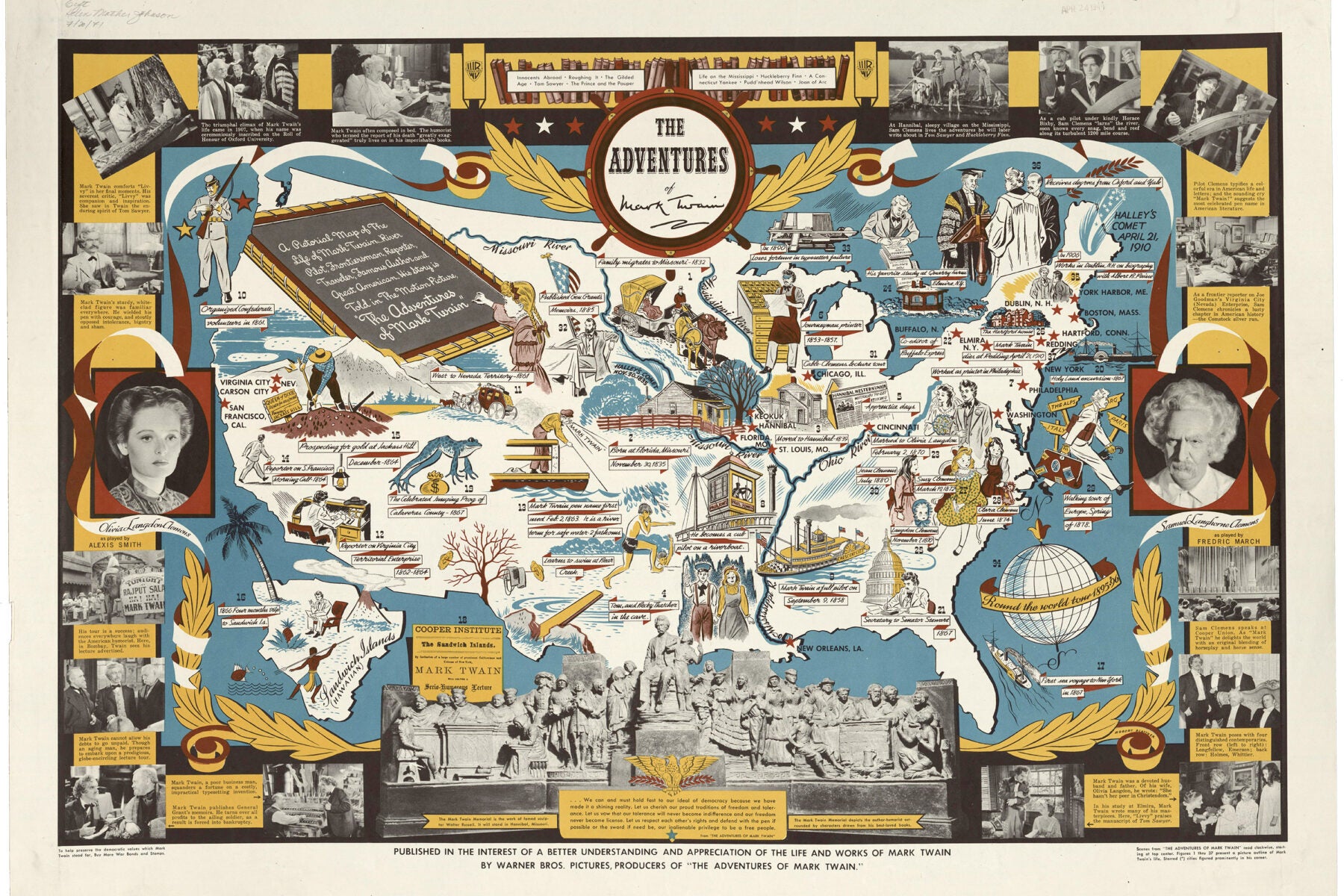 a pictorial map of the life of Mark Twain