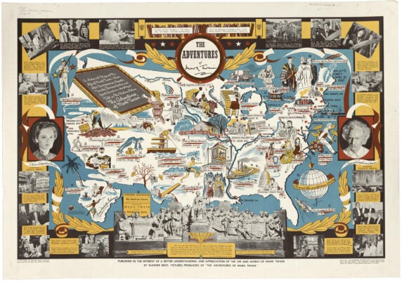 a pictorial map of the life of Mark Twain