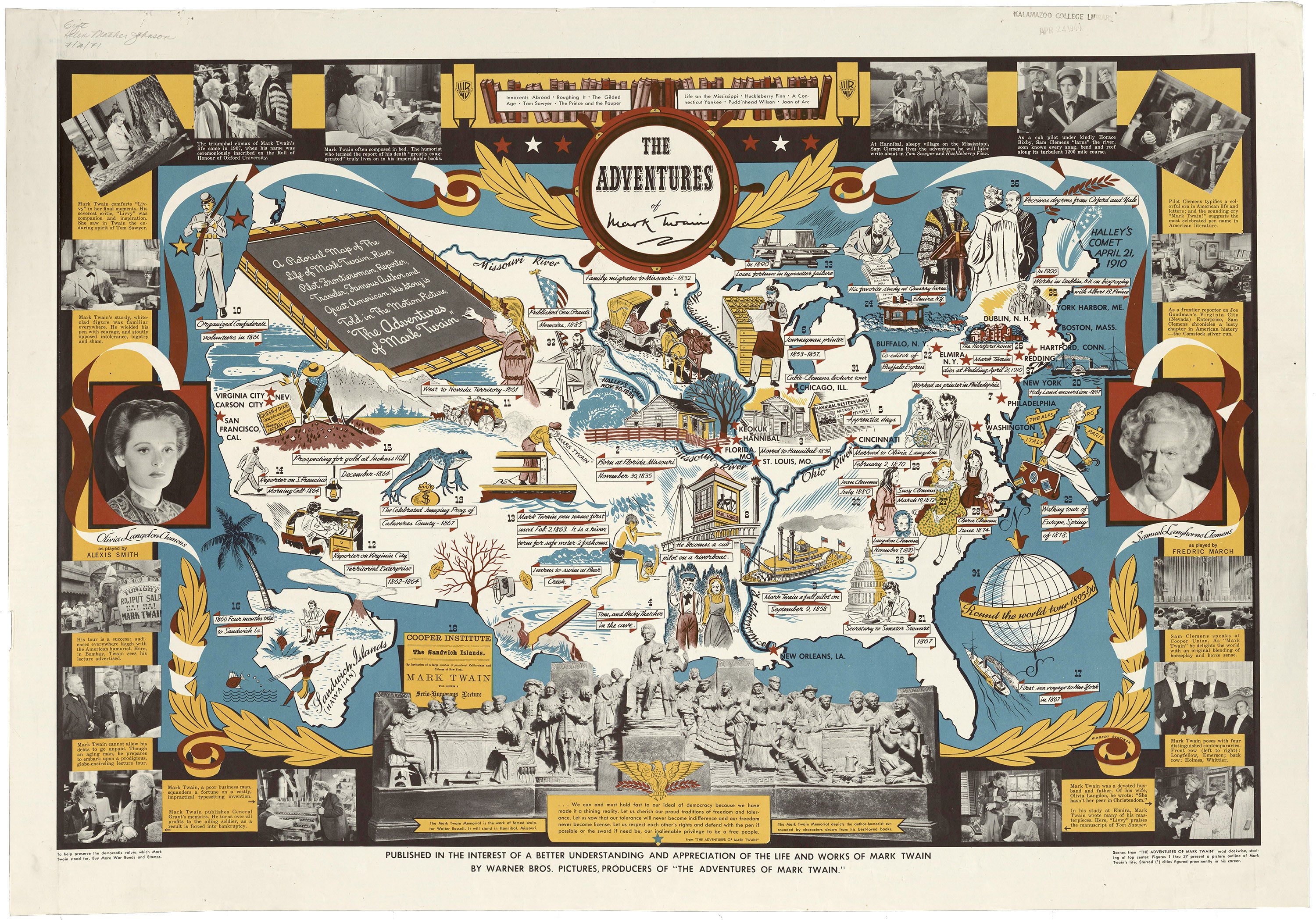 Pictorial map of Mark Twain's life and adventures in the United States 