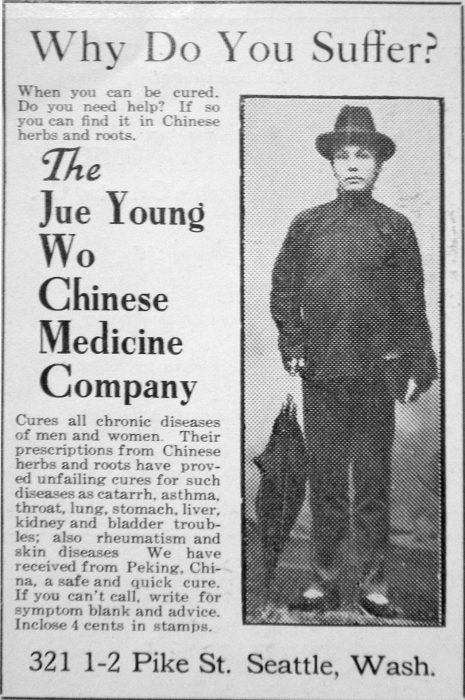 An ad for Chinese herbal medicine in Seattle, Washington, 1908