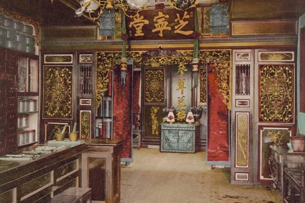 The interior of a Chinese pharmacy in Los Angeles, 1907