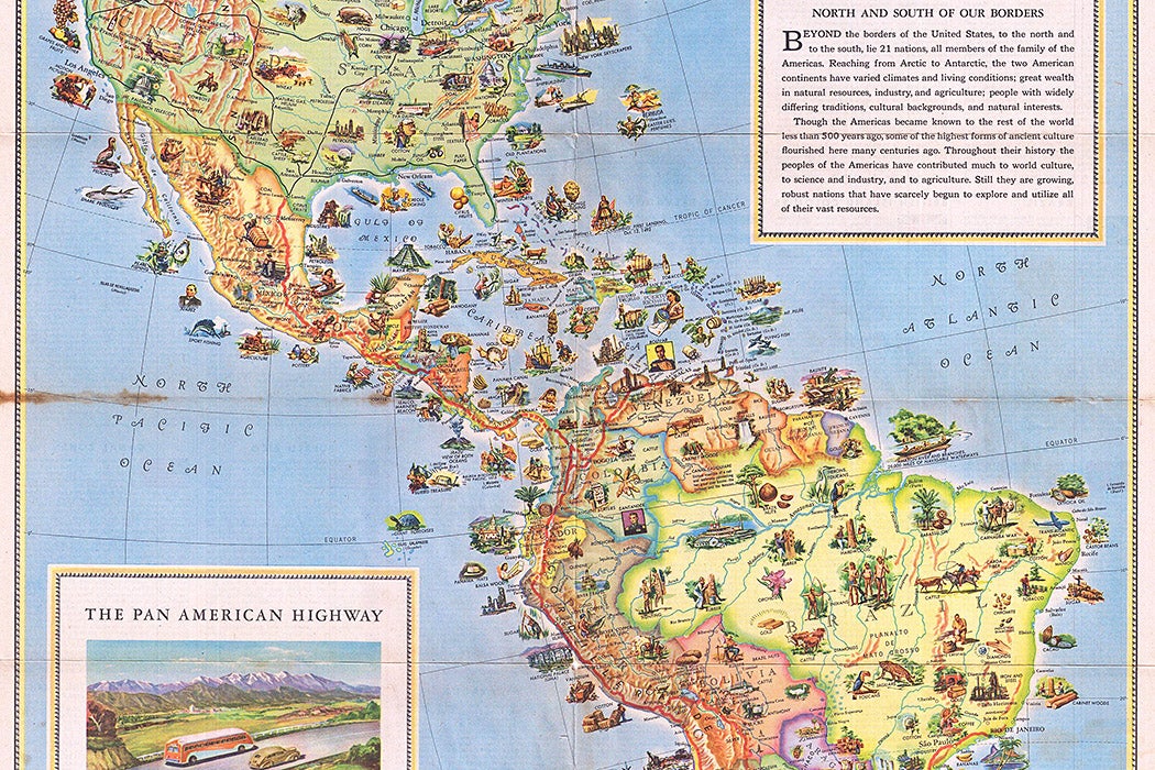Pictorial Map of the American Continent Following the Pan American Highway, c. 1930
