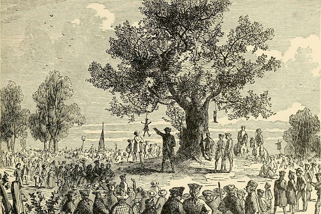 The Liberty Tree in Boston, where the Committee of Correspondence often gathered. It was chopped down by the Loyalists in 1775.