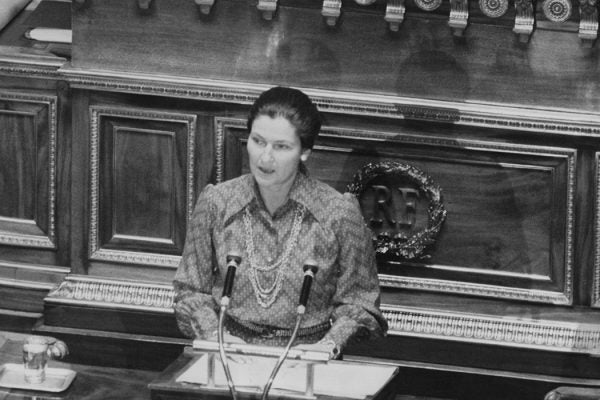 French lawyer and politician Simone Veil, the Minister of Health, addresses the French Senate in Paris, on the subject of abortion, 13th December 1974