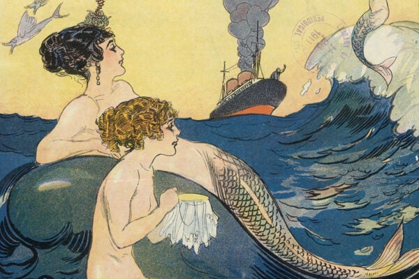 An illustration of mermaids from Puck, 1911, by Gordon Ross