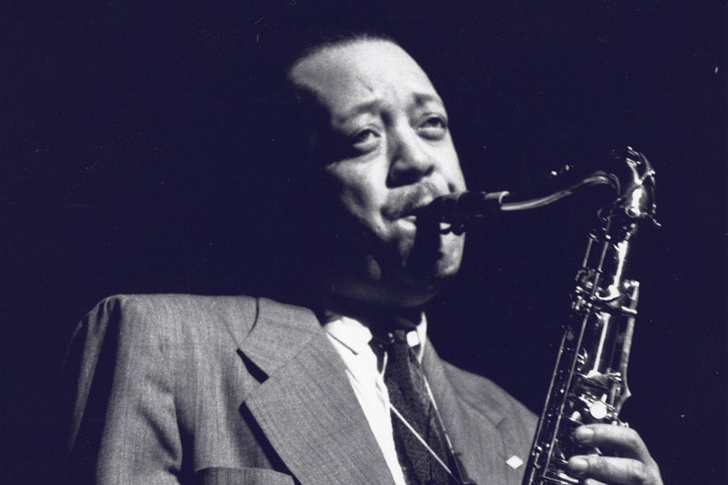 Lester Young playing at a charity concert held at the Philharmonic Hall, 1953
