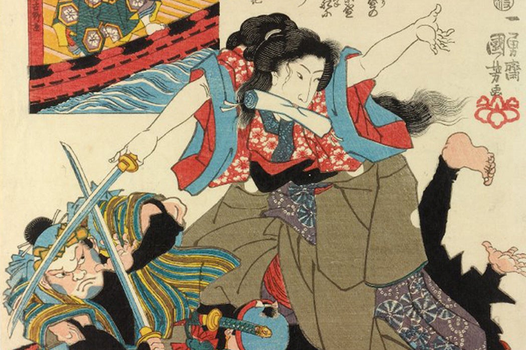 Japanese swordswoman in a duel, 1845