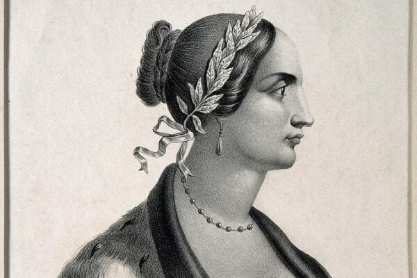 Etching of early Italian physicist Laura Bassi profile