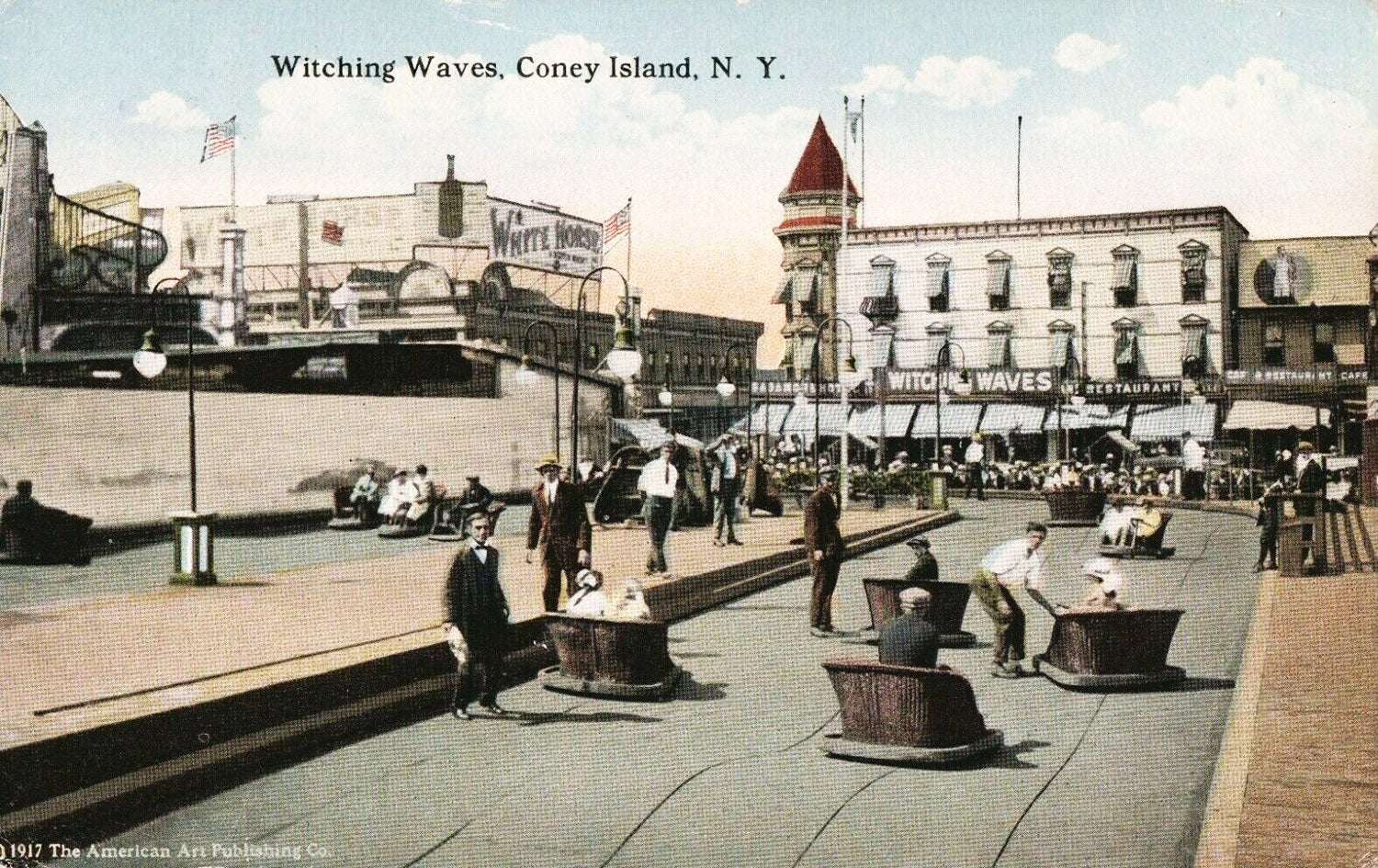 Postcard of Witching Waves ride at Luna Park in Coney Island, NY, 1917