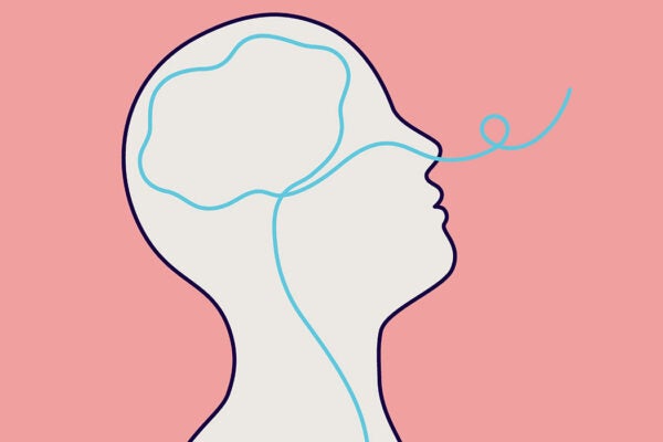 An illustration of a person smelling