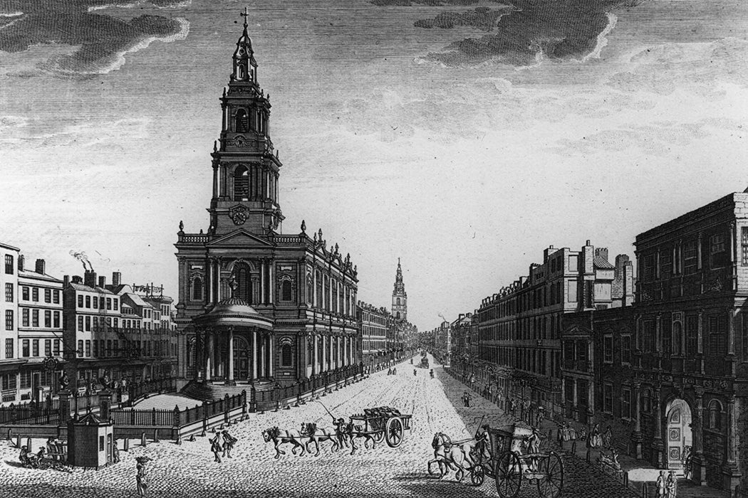 The Strand, London, with St Mary's Church, and Somerset House, 1753