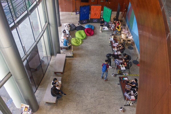 The Performance Hall Foyer at West Core, Yale-NUS College. Yale-NUS is a liberal arts college founded by the Yale University and the National University of Singapore.